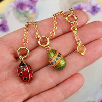 Joan Rivers Charms, Joan Rivers Egg, Egg Charm, Set of 3, Faberge Egg, Egg Necklace, Ladybug Charm, Magnifier Charm, Enamel Charm, Charm Set
