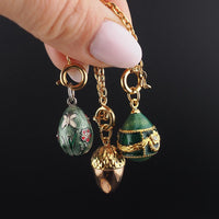 Joan Rivers Charms, Joan Rivers Egg, Egg Charm, Set of 3, Faberge Egg, Egg Necklace, Enamel Egg Charm, Acorn Charm, Flower Charm, Charm Set