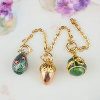 Joan Rivers Charms, Joan Rivers Egg, Egg Charm, Set of 3, Faberge Egg, Egg Necklace, Enamel Egg Charm, Acorn Charm, Flower Charm, Charm Set