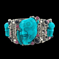 Selro Blue Noh Okina Bracelet, Vintage Bracelet, Selro Bracelet, Selro Noh Mask, Japanese Noh, Noh Mask Bracelet, Theatrical Jewelry, Selro