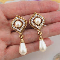 Vendome Pearl Drop Earrings, Vintage Earrings, Vendome Earrings, Bridal Earrings, Pearl Drop Earrings, Clip On Earrings, Gold Tone Earrings