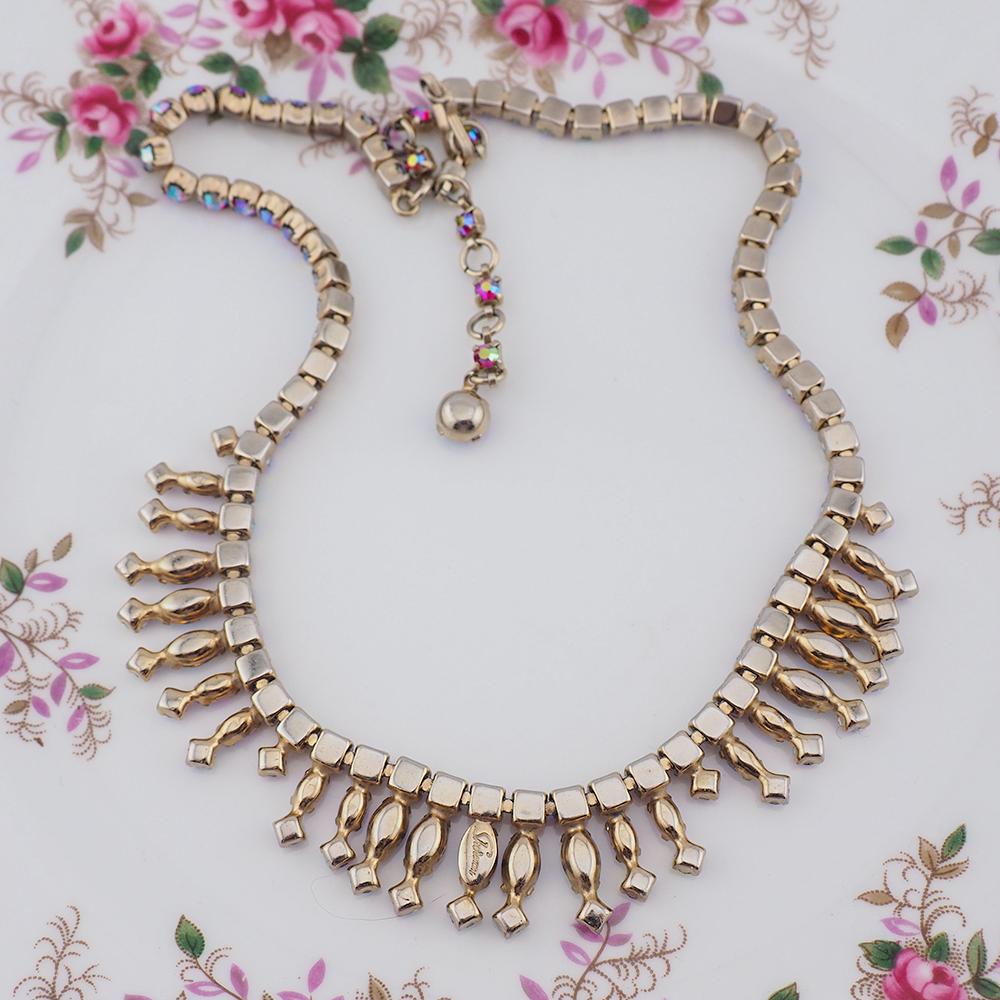 Sherman Necklace, Vintage Necklace, Sherman Jewelry, Rhinestone Necklace, Sherman Fuchsia, Crystal Necklace, Scallop Necklace, Gift For Her