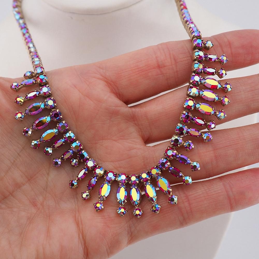 Sherman Necklace, Vintage Necklace, Sherman Jewelry, Rhinestone Necklace, Sherman Fuchsia, Crystal Necklace, Scallop Necklace, Gift For Her