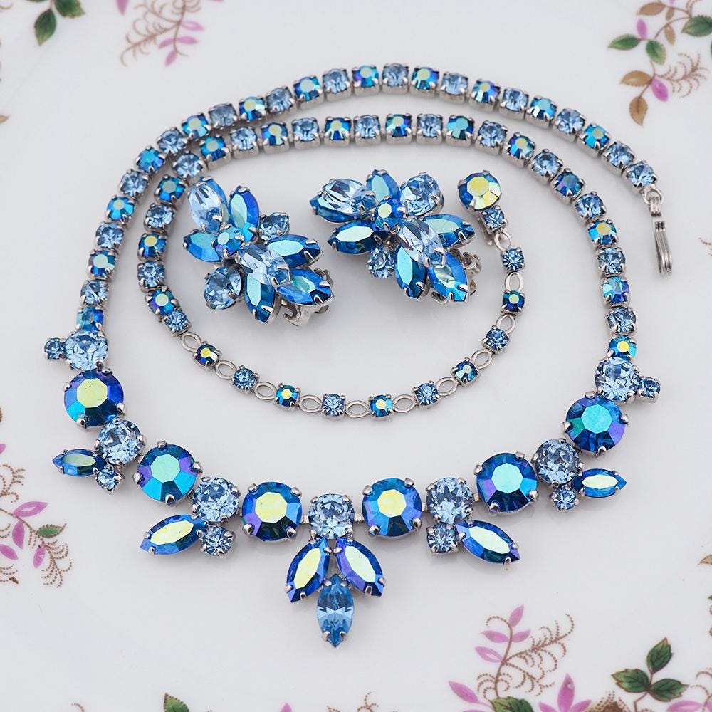 Vintage Rhinestone Set, Sherman Jewelry, Sherman Set, Vintage Rhinestone Jewelry, Gustave Sherman, Necklace Earring Set, Bridal Jewelry