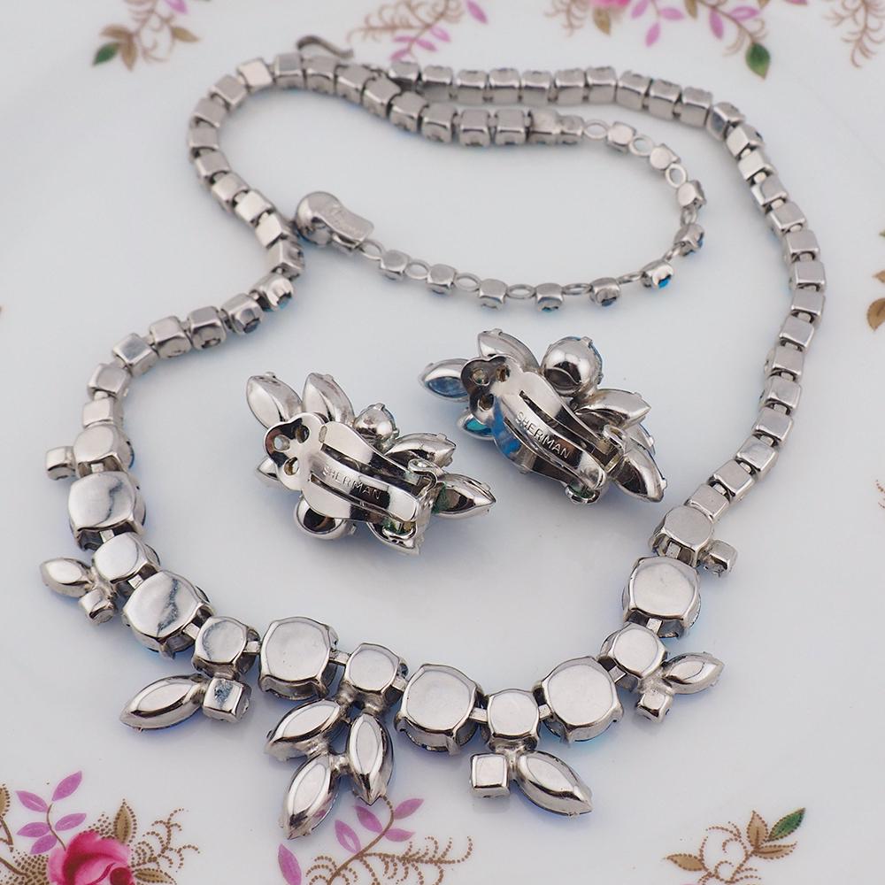 Vintage Rhinestone Set, Sherman Jewelry, Sherman Set, Vintage Rhinestone Jewelry, Gustave Sherman, Necklace Earring Set, Bridal Jewelry