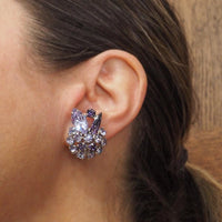 Sherman Earrings, Alexandrite Rhinestone Earrings, Clip On, Crystal Earrings, Vintage Rhinestone Earrings, Bridal Earrings, Cluster Earrings