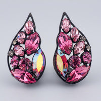 Vintage La Roco Earrings, Pink Rhinestone Earrings, Wing Earrings, Japanned Rhinestone Earrings, Mid-Century Earrings, Clip On Earrings
