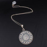 Aztec Pendant, Sun Stone Pendant, Aztec Necklace, 950 Silver, Aztec Calendar, Tribal Pendant, Silver Pendant, Mexican Pendant, Round Pendant