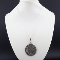 Aztec Pendant, Sun Stone Pendant, Aztec Necklace, 950 Silver, Aztec Calendar, Tribal Pendant, Silver Pendant, Mexican Pendant, Round Pendant