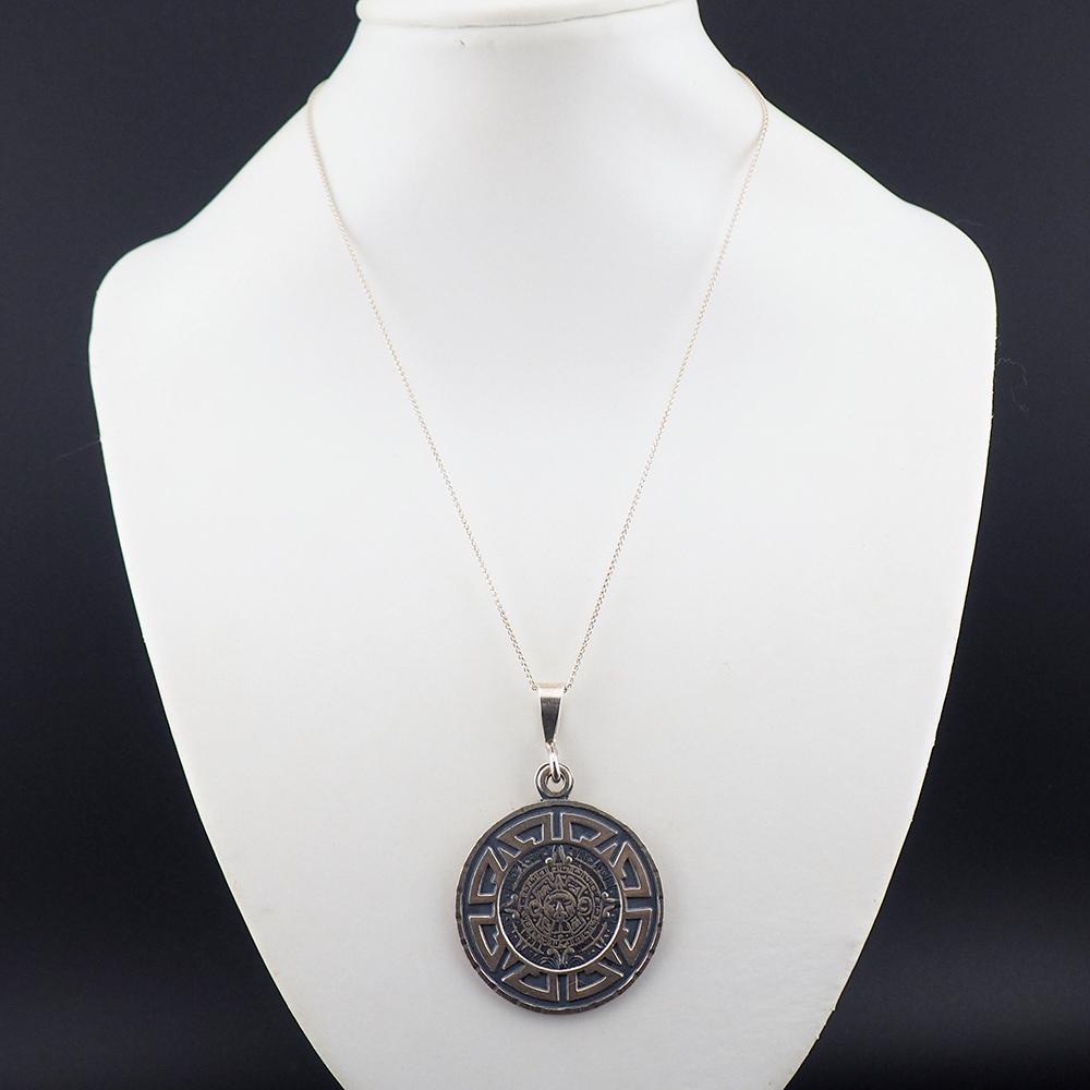 Aztec Pendant, Sun Stone Pendant, Aztec Necklace, 950 Silver, Aztec Calendar, Tribal Pendant, Silver Pendant, Mexican Pendant, Round Pendant