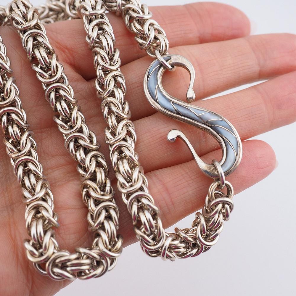 Sterling Silver Chain, Byzantine Necklace, Heavy Silver Chain, Byzantine Chain, Hook Clasp Chain, Fancy Silver Chain, Silver Chain Necklace