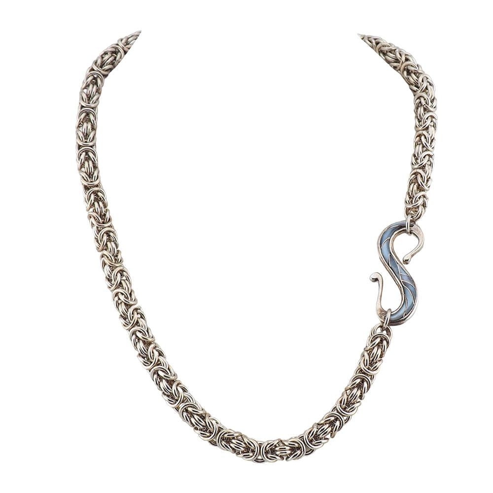 Sterling Byzantine Silver Chain With Inlay Clasp