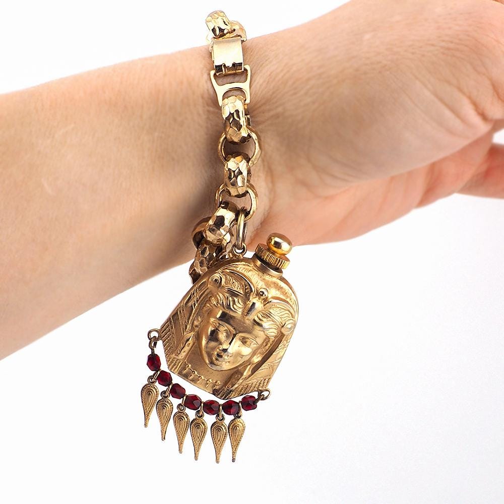 Napier Bracelet, Perfume Bracelet, Vintage Napier, Egyptian Revival, Cleopatra Bracelet, 1950s Jewelry, Figural Bracelet, Vintage Perfume