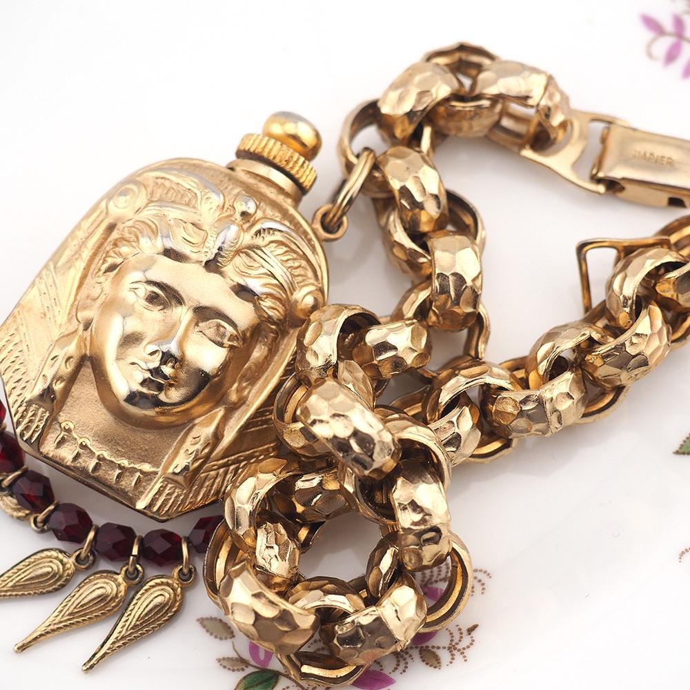 Napier Bracelet, Perfume Bracelet, Vintage Napier, Egyptian Revival, Cleopatra Bracelet, 1950s Jewelry, Figural Bracelet, Vintage Perfume