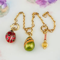 Joan Rivers Charms, Joan Rivers Egg, Egg Charm, Set of 3, Faberge Egg, Egg Necklace, Ladybug Charm, Magnifier Charm, Enamel Charm, Charm Set