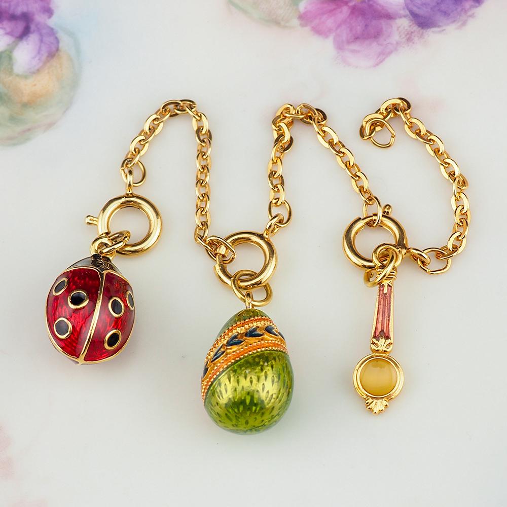 Joan Rivers Charms, Joan Rivers Egg, Egg Charm, Set of 3, Faberge Egg, Egg Necklace, Ladybug Charm, Magnifier Charm, Enamel Charm, Charm Set