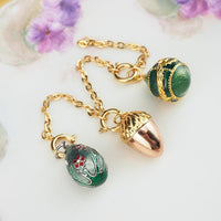 Joan Rivers Charms, Joan Rivers Egg, Egg Charm, Set of 3, Faberge Egg, Egg Necklace, Enamel Egg Charm, Acorn Charm, Flower Charm, Charm Set