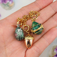 Joan Rivers Charms, Joan Rivers Egg, Egg Charm, Set of 3, Faberge Egg, Egg Necklace, Enamel Egg Charm, Acorn Charm, Flower Charm, Charm Set