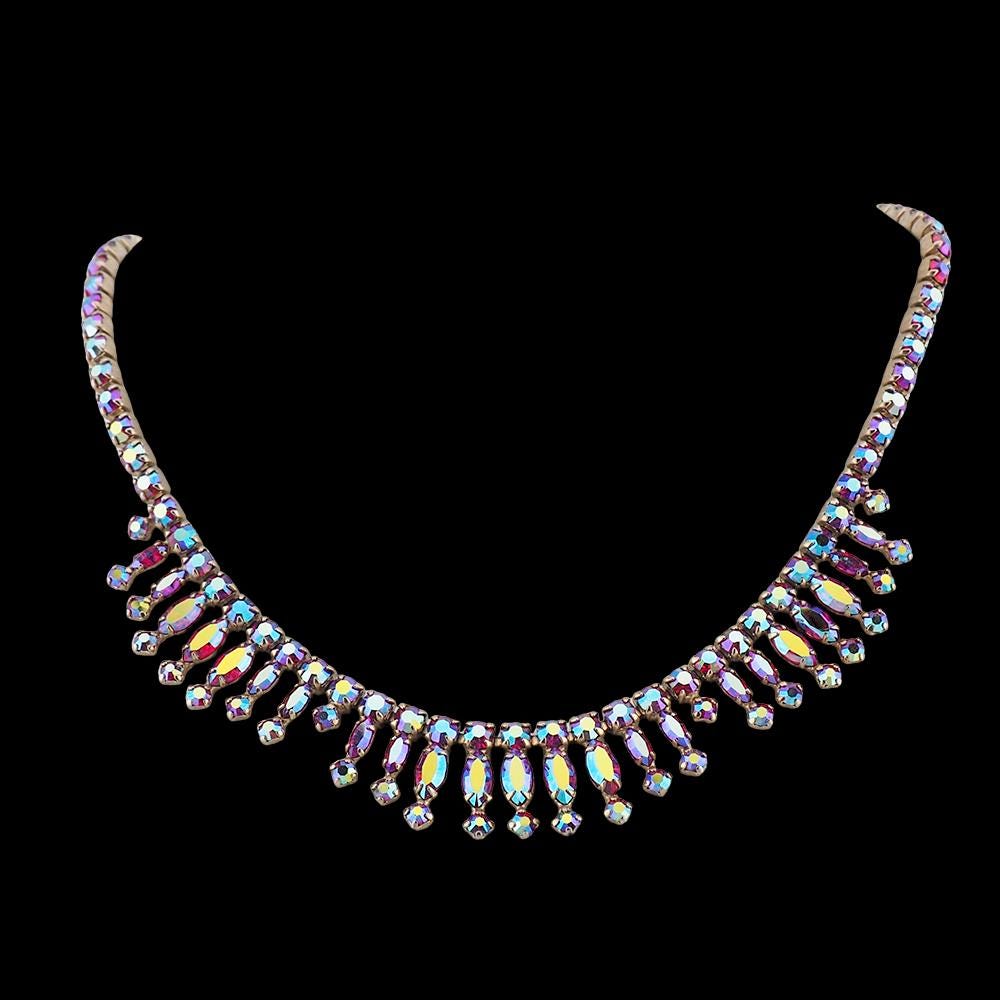 Sherman Necklace, Vintage Necklace, Sherman Jewelry, Rhinestone Necklace, Sherman Fuchsia, Crystal Necklace, Scallop Necklace, Gift For Her