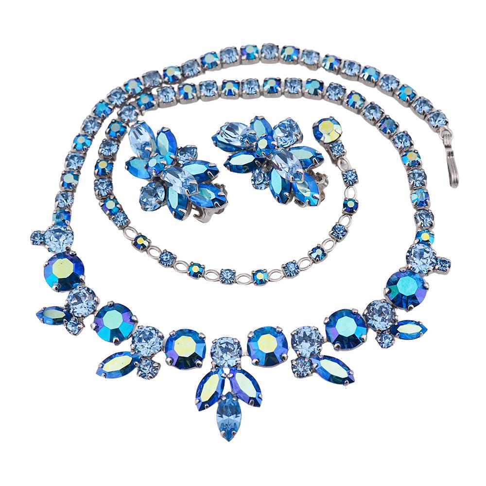 Vintage Rhinestone Set, Sherman Jewelry, Sherman Set, Vintage Rhinestone Jewelry, Gustave Sherman, Necklace Earring Set, Bridal Jewelry
