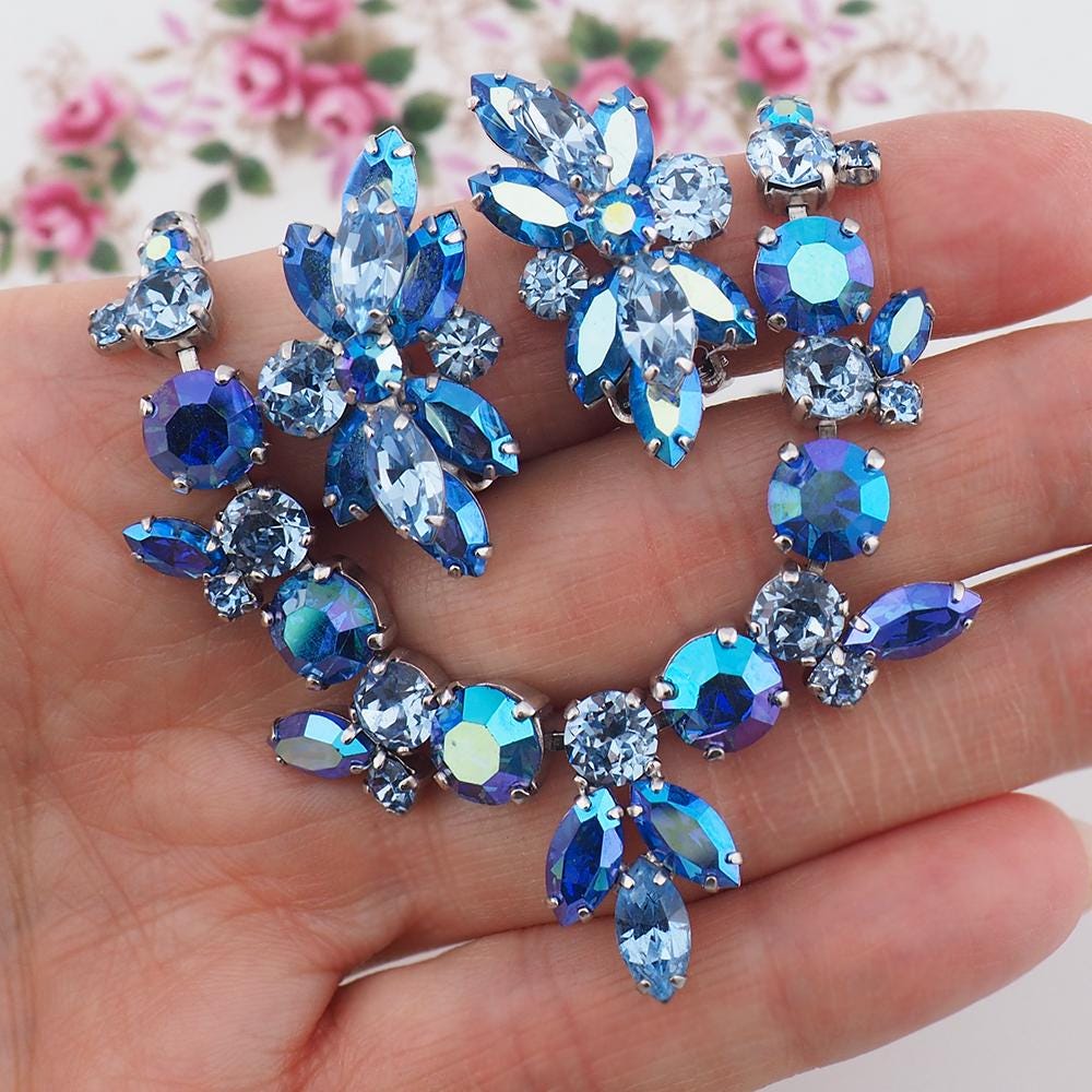 Vintage Rhinestone Set, Sherman Jewelry, Sherman Set, Vintage Rhinestone Jewelry, Gustave Sherman, Necklace Earring Set, Bridal Jewelry