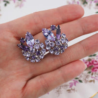 Sherman Earrings, Alexandrite Rhinestone Earrings, Clip On, Crystal Earrings, Vintage Rhinestone Earrings, Bridal Earrings, Cluster Earrings