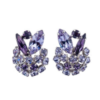 Sherman Earrings, Alexandrite Rhinestone Earrings, Clip On, Crystal Earrings, Vintage Rhinestone Earrings, Bridal Earrings, Cluster Earrings
