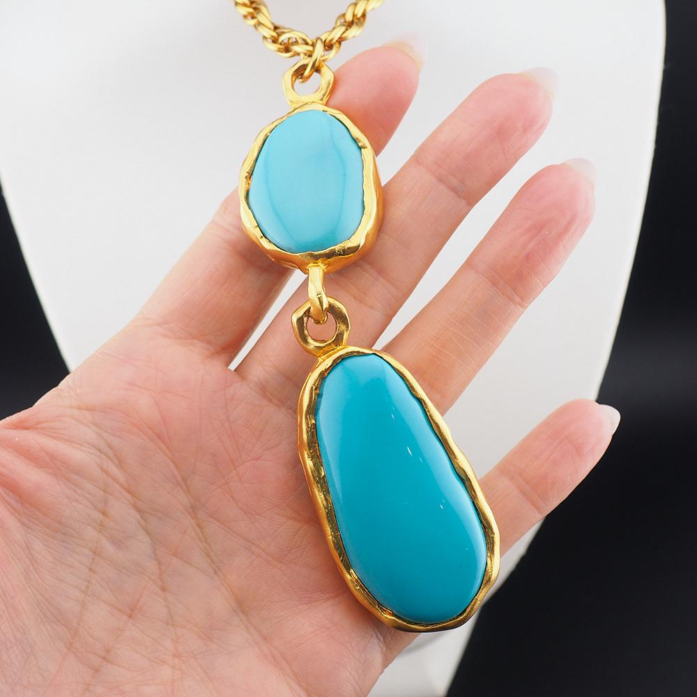 Kenneth Lane Necklace, Long Necklace, Blue Necklace, KJL Necklace, Acrylic Necklace, Kenneth Lane, Turquoise Blue Necklace, Gold Tone