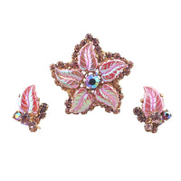 Juliana Brooch Set, Pink Rhinestone Set, Juliana Set, Juliana Pink Leaves, Leaf Brooch, Vintage Rhinestone Set, Pink Rhinestone Brooch