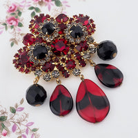 Juliana Brooch, Vintage Brooch, Rhinestone Brooch, Red Brooch, Glass Drops Brooch, Vintage Juliana Jewelry, Designer Jewelry, Rhinestone Pin
