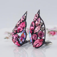 Vintage La Roco Earrings, Pink Rhinestone Earrings, Wing Earrings, Japanned Rhinestone Earrings, Mid-Century Earrings, Clip On Earrings