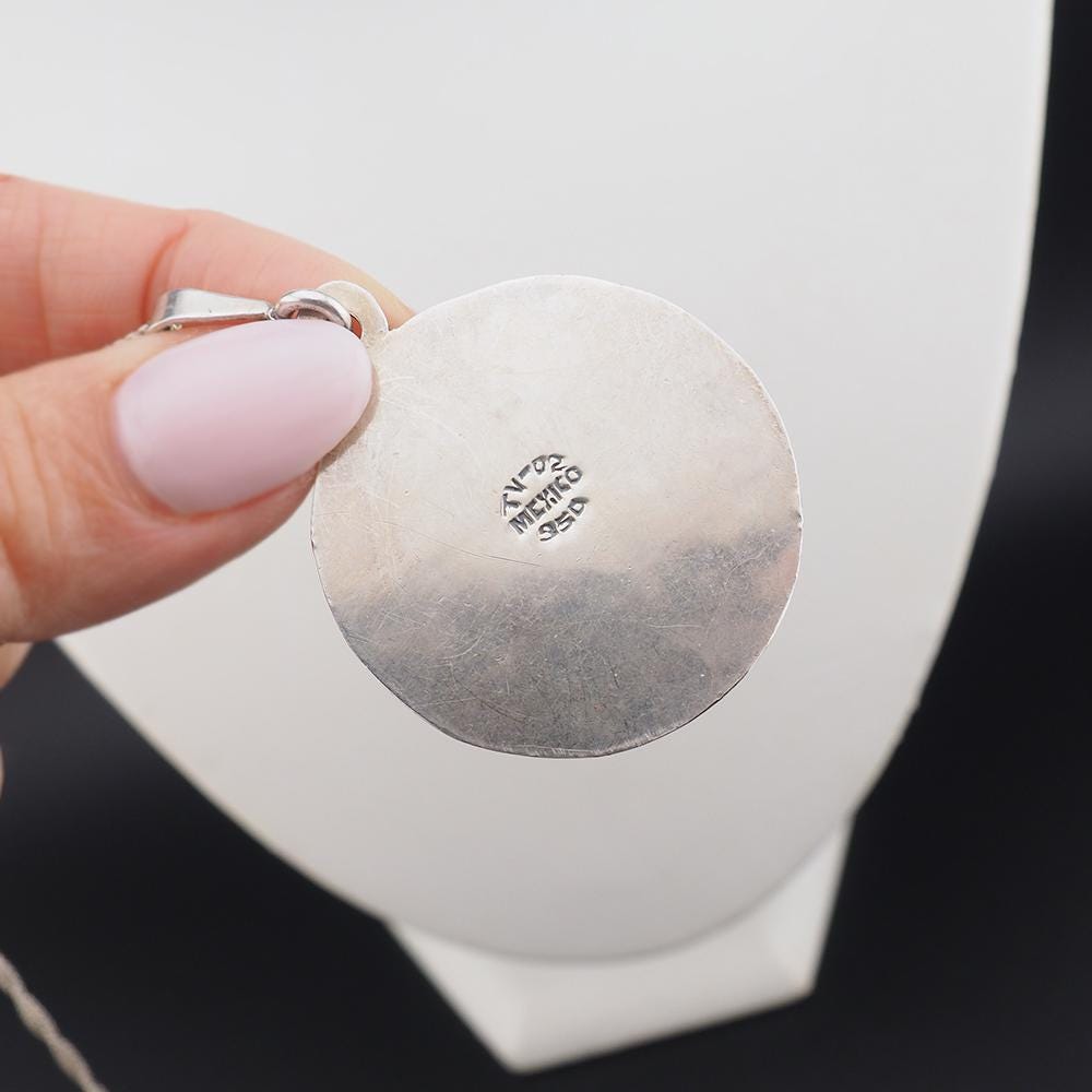 Aztec Pendant, Sun Stone Pendant, Aztec Necklace, 950 Silver, Aztec Calendar, Tribal Pendant, Silver Pendant, Mexican Pendant, Round Pendant