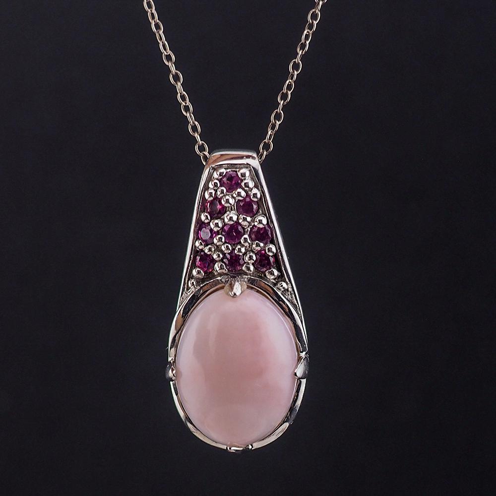 Sterling Silver Drop Pendant, Pink Opal Pendant Necklace, Rhodolite Garnet Pendant, Pink Gemstone Necklace, Pink Drop Necklace, Pink Pendant