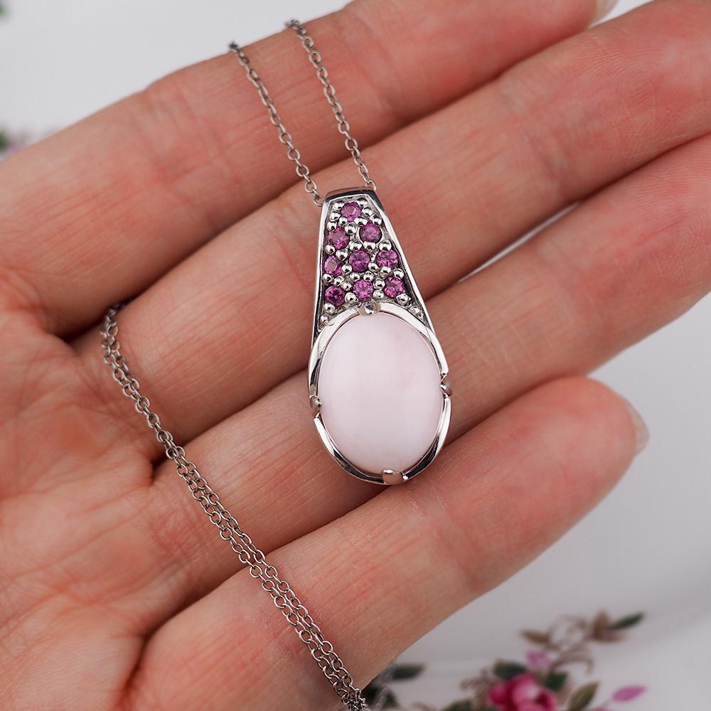 Sterling Silver Drop Pendant, Pink Opal Pendant Necklace, Rhodolite Garnet Pendant, Pink Gemstone Necklace, Pink Drop Necklace, Pink Pendant