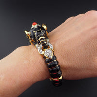 KJL Elephant Bracelet, Gold Animal Bangle, Black Enamel Bracelet, Elephant Jewelry, Gold Enamel Cuff, Animal Head Cuff, Lucky Elephant, KJL