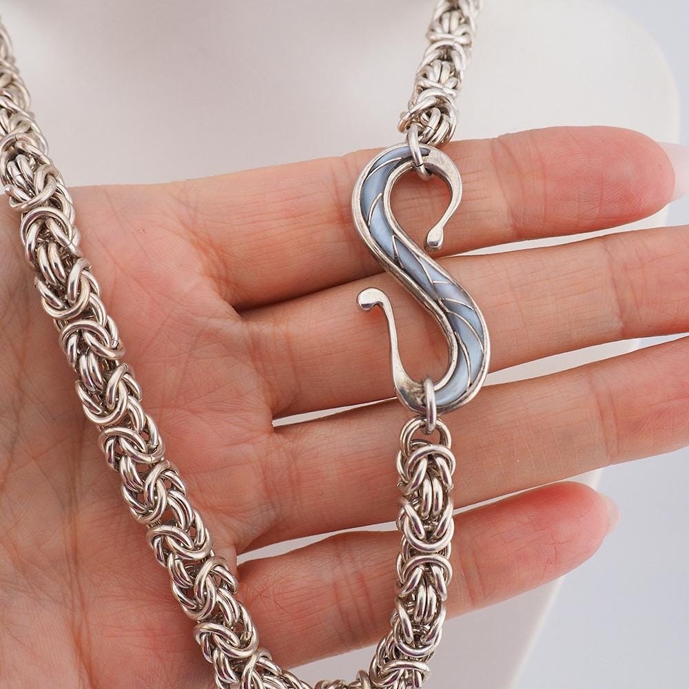 Sterling Silver Chain, Byzantine Necklace, Heavy Silver Chain, Byzantine Chain, Hook Clasp Chain, Fancy Silver Chain, Silver Chain Necklace