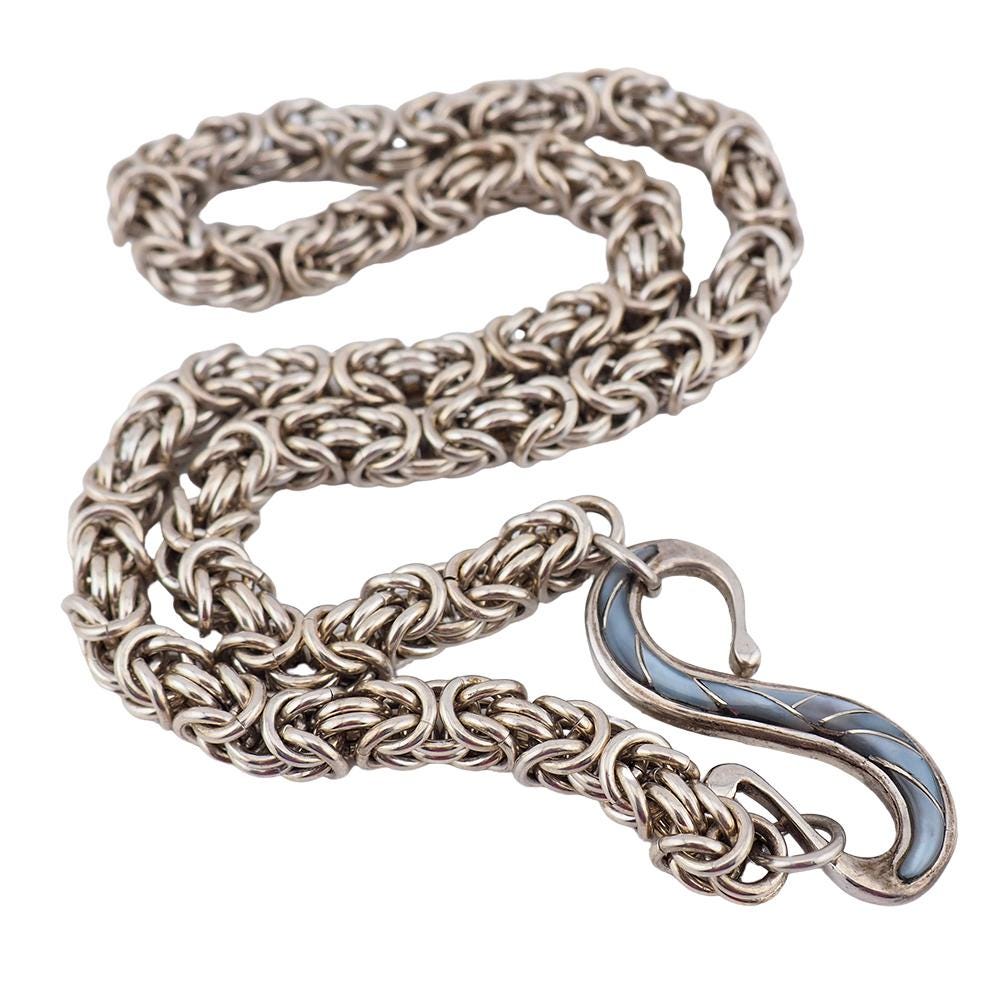 Sterling Silver Chain, Byzantine Necklace, Heavy Silver Chain, Byzantine Chain, Hook Clasp Chain, Fancy Silver Chain, Silver Chain Necklace