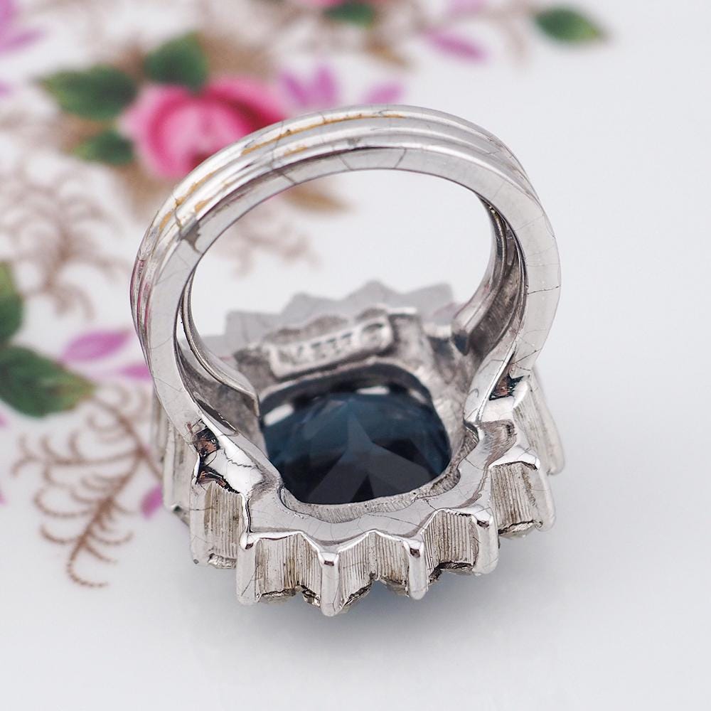 Mazer Ring, Vintage Ring, Blue Ring, Vintage Costume Ring, Mazer Jewelry, Rhinestone Ring, Joseph Mazer, Cocktail Ring, Statement Ring