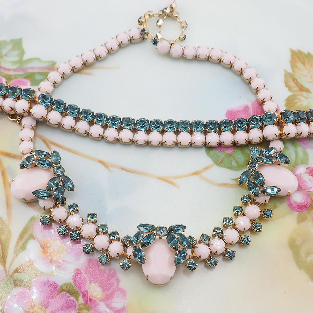 Sherman Necklace, Sherman Bracelet, Sherman Opaque Jewelry, Vintage Sherman Jewelry, Signed Sherman Set, 1950s Jewelry Set, Rhinestone Set
