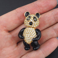 Joan Rivers Panda Brooch, Articulated Bear Brooch, Crystal Panda Pin, Black Enamel Panda, Sparkly Animal Brooch, Vintage Joan Rivers Jewelry