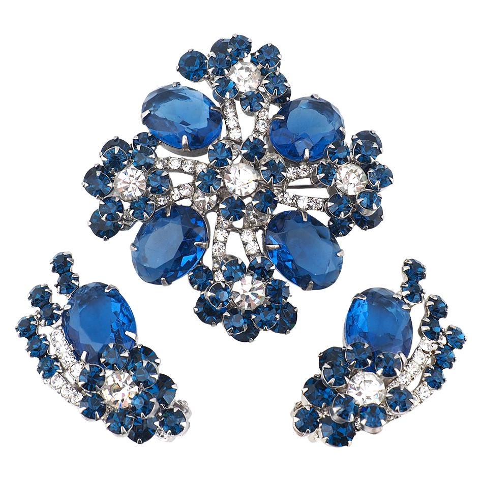 Vintage Juliana Blue Brooch & Earring Set – Vintage Jewelry Girl display picture 2