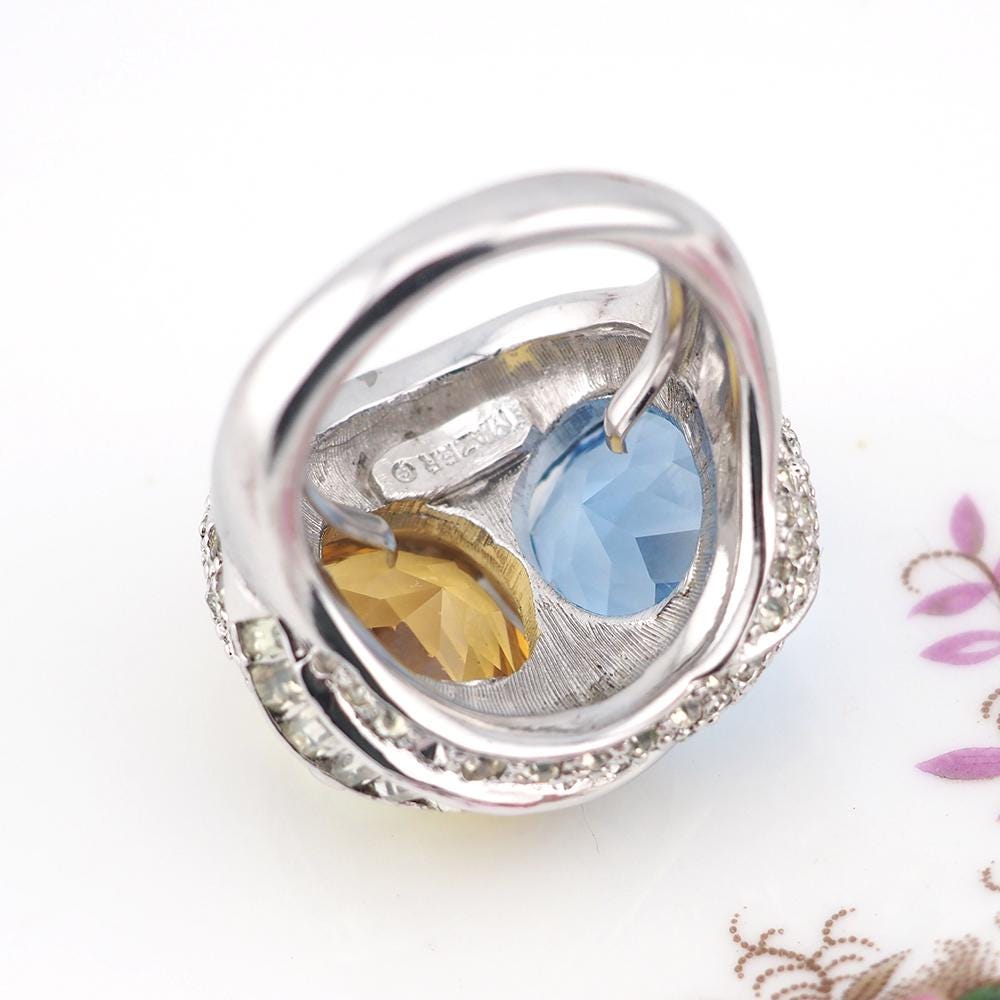 Mazer Ring, Vintage Ring, Crystal Ring, Vintage Costume Ring, Mazer Jewelry, Rhinestone Ring, Joseph Mazer, Cocktail Ring, Statement Ring