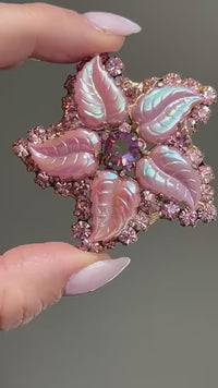 Juliana Brooch Set, Pink Rhinestone Set, Juliana Set, Juliana Pink Leaves, Leaf Brooch, Vintage Rhinestone Set, Pink Rhinestone Brooch
