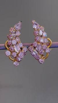 Kramer Earrings, Alexandrite Earrings, Purple Earrings, Clip On Earrings, Crystal Earrings, Rhinestone Earrings, Bridal Earrings