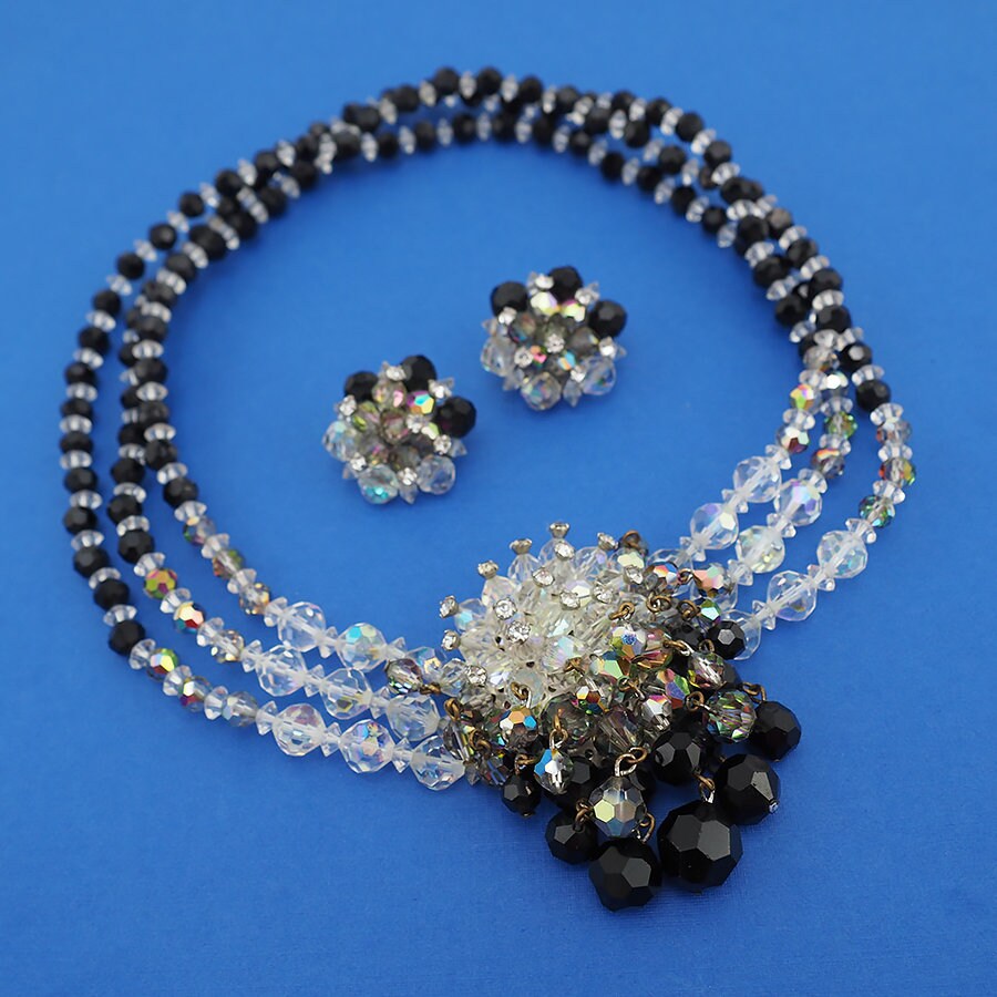 Vintage Crystal Beaded Necklace and Earring Set