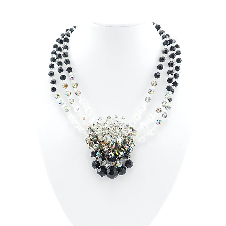 Vintage Crystal Beaded Necklace and Earring Set