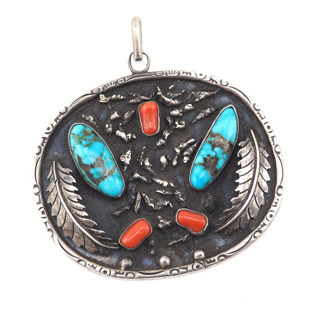 Vintage Native American Sterling Silver Coral and popular Turquoise Necklace