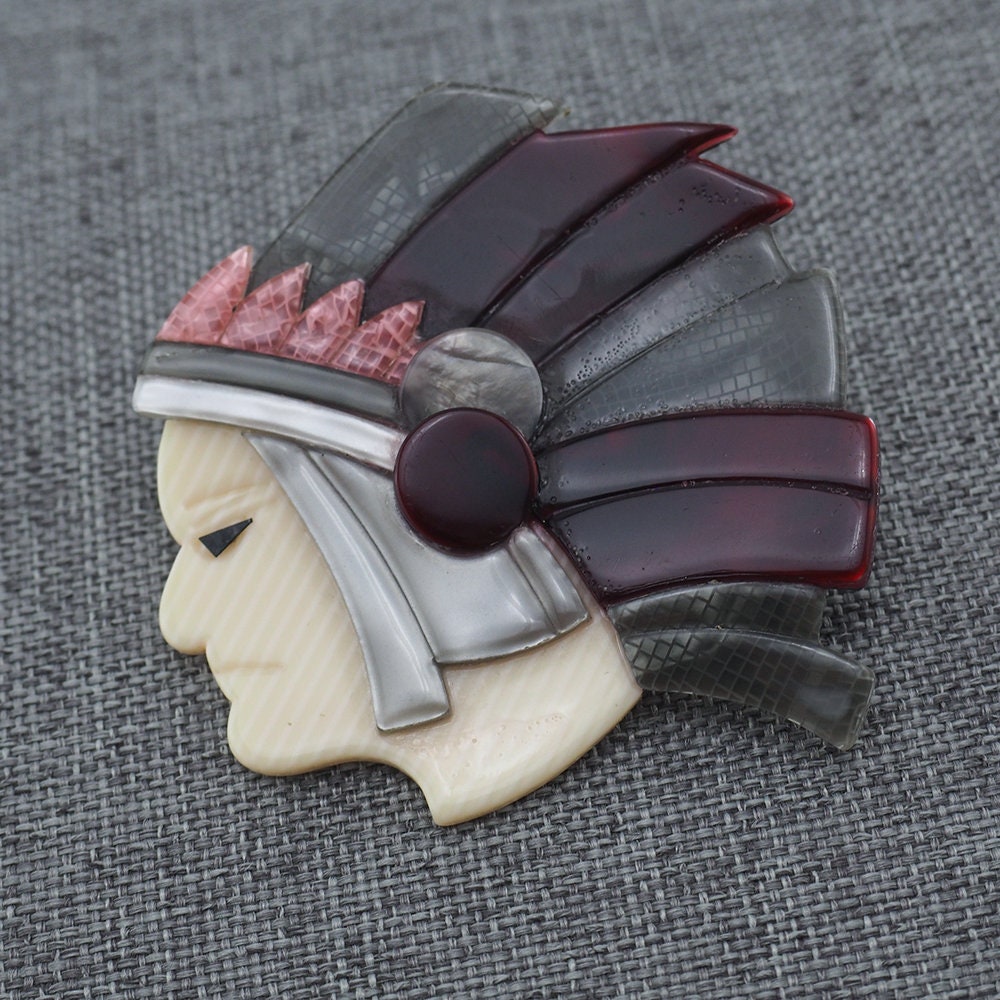 Lea Stein Vintage Indian Chief Brooch