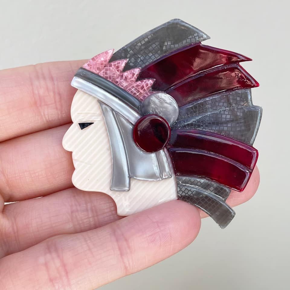 Lea Stein Vintage Indian Chief Brooch