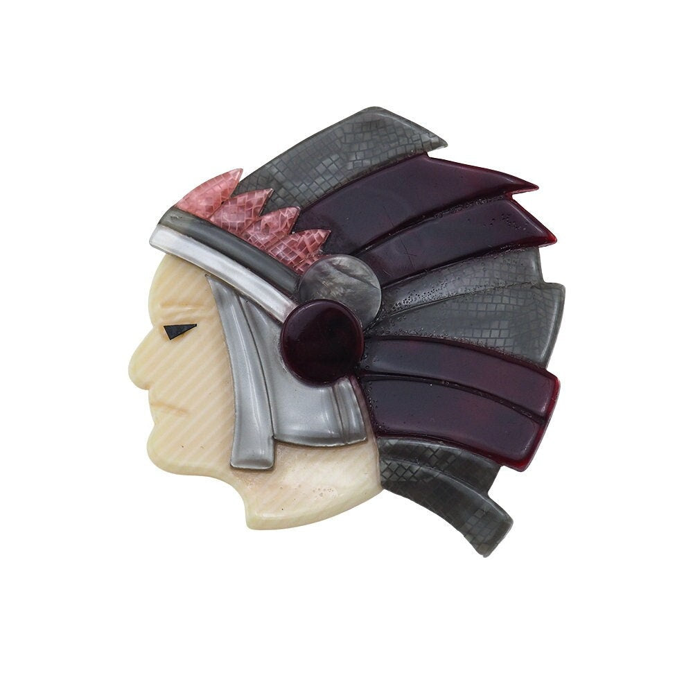 Lea Stein Vintage Indian Chief Brooch